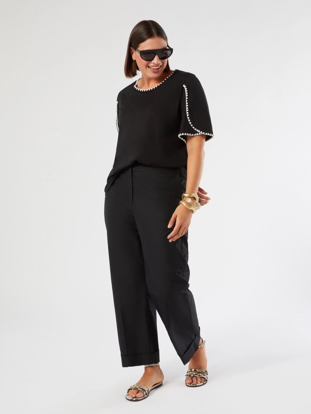 Marina Rinaldi sport wide leg trouser cuff black pant 18 old money quiet luxury‎
